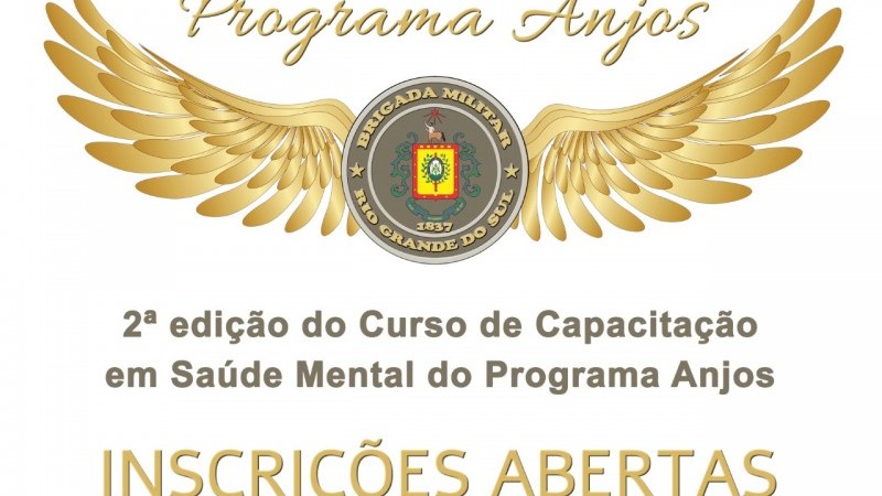 Card com o logo do Programa Anjos da Brigada Militar ao centro. Abaixo há os dizeres da 2ª edição do projeto anunciando as inscrições abertas.