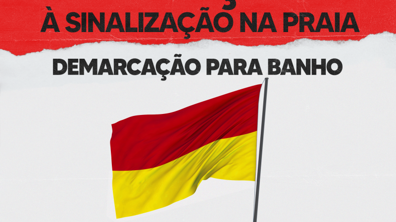 Card informativo sobre as sinalizações na praia e seus significados.