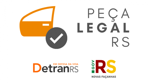Logo do site Peça Legal, acompanhado dos logos do DetranRS e do governo