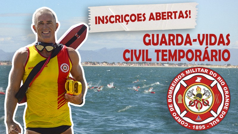 card com imagem de um guarda-vidas civil uniformizado, com informações sobre inscrições para processo seletivo para o verão