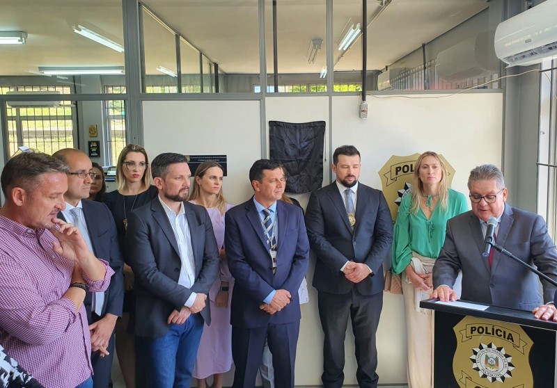 O secretário da SSP, Vanius Cesar Santarosa, participou do ato de inauguração do novo prédio da Polícia Civil