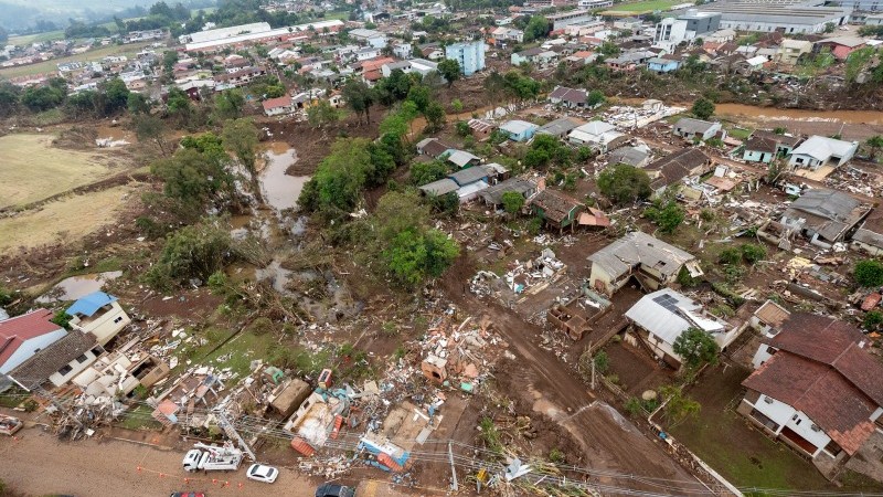A foto mostra o Vale do Taquari atingido pela chuva