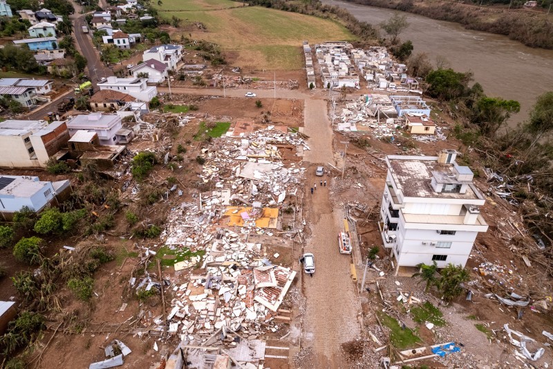 A foto mostra a cidade de Muçum após as chuvas