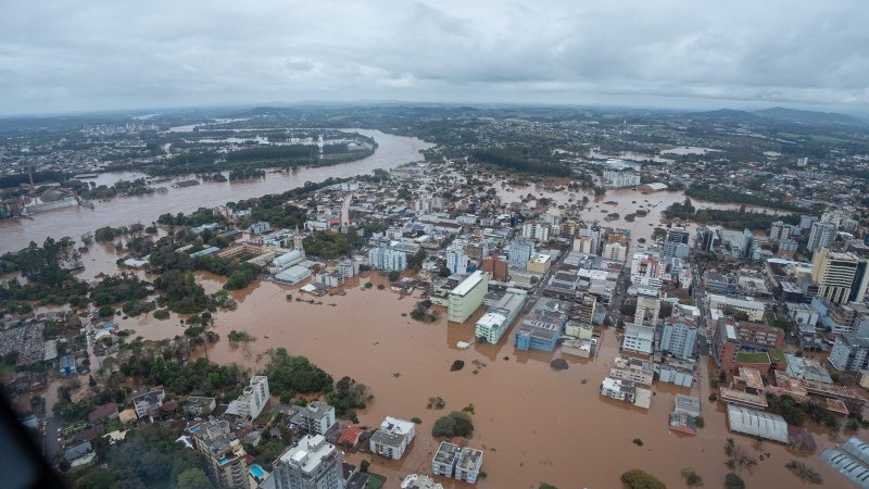 A foto mostra a cidade de Lajeado após as chuvas