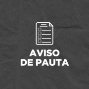 Tela em fundo escuro com ícone de uma página de agenda e o texto em caracteres brancos: aviso de pauta