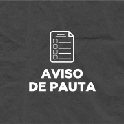 Descri&ccedil;&atilde;o da imagem: Imagem retangular em fundo cinza escuro, no qual est&aacute; escrito &ldquo;Aviso de Pauta&rdquo; ao centro, logo abaixo de um &iacute;cone de uma folha de papel com sequ&ecirc;ncia de quadrados e linhas representando uma agenda. No canto inferior direito est&aacute; a logomarca utilizada pela gest&atilde;o 2023-2026 do governo do Rio Grande do Sul. 
